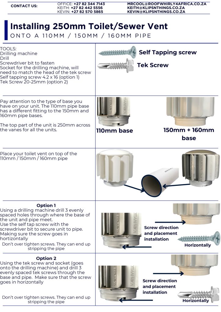 RoofWhirlys4Africa Installation Guide - 110mm Toilet Vent