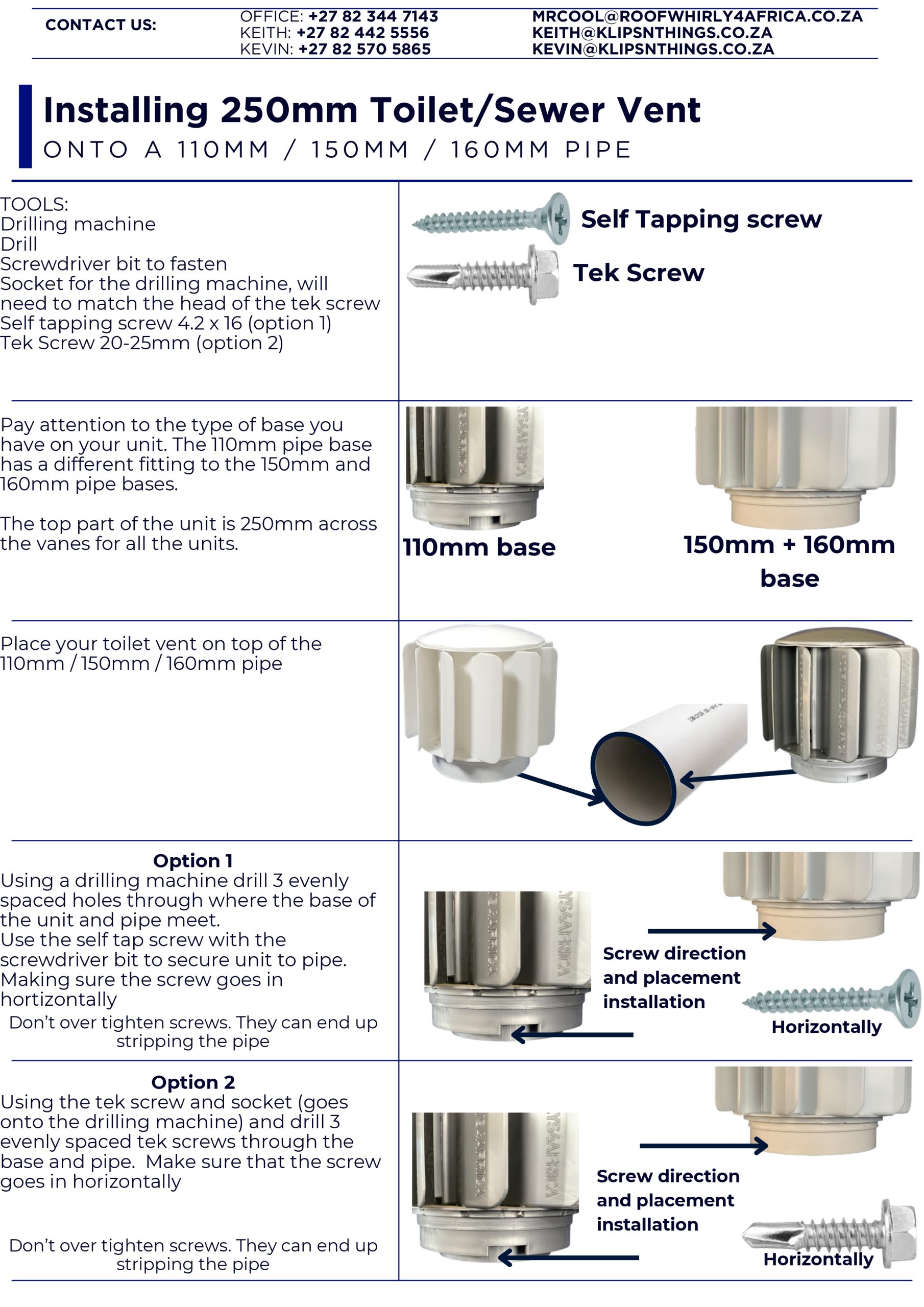 RoofWhirlys4Africa Installation Guide - 110mm Toilet Vent