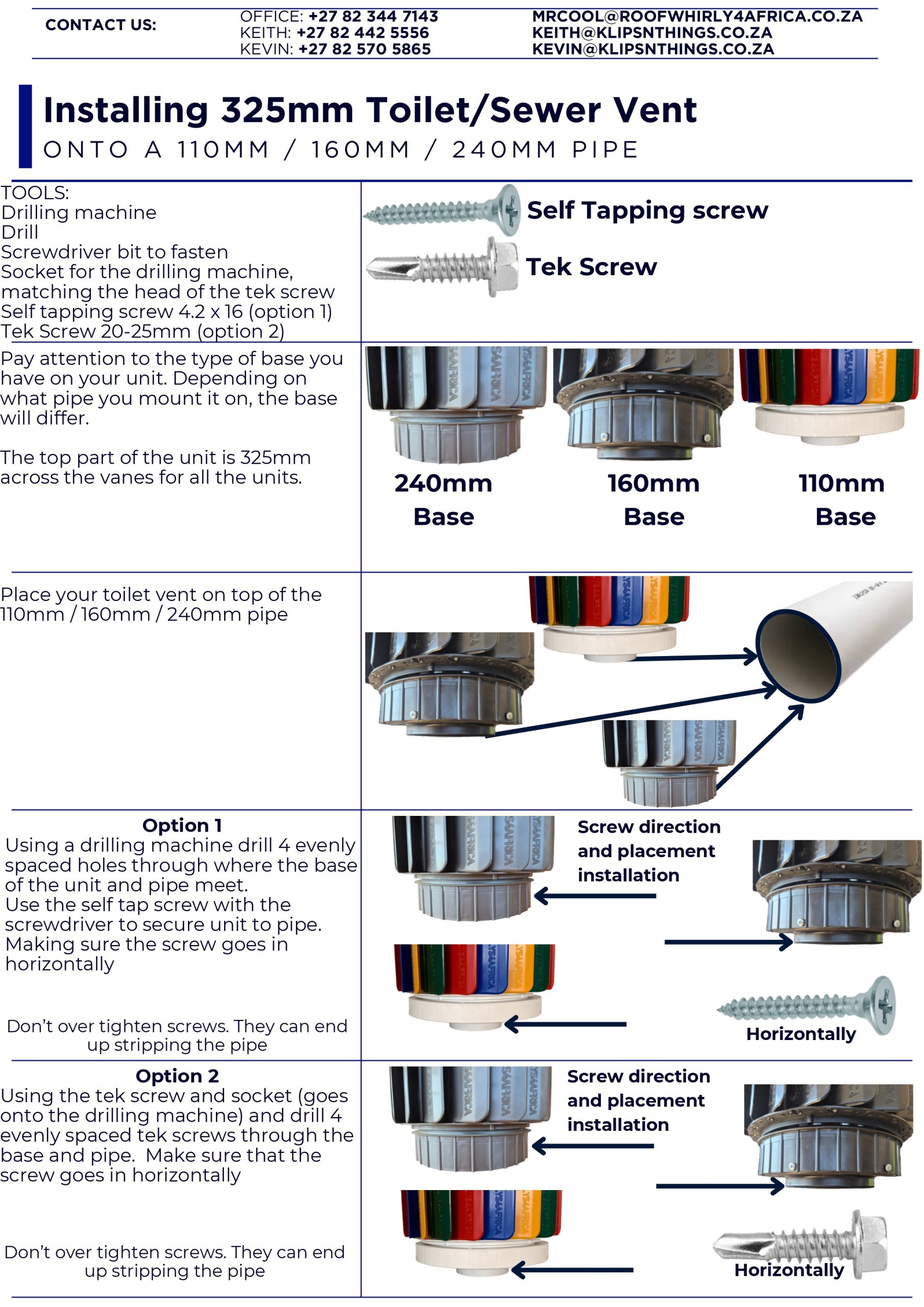 RoofWhirlys4Africa Installation Guide - 240mm - Toilet Vent