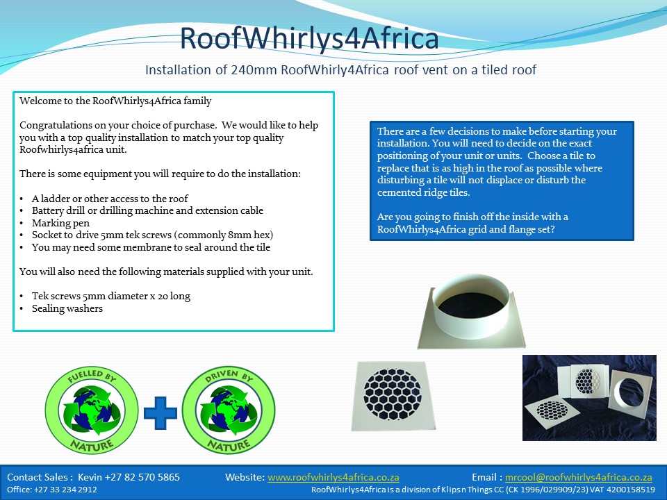 RoofWhirlys4Africa Installation Instructions 240mm Tile Roof page 1