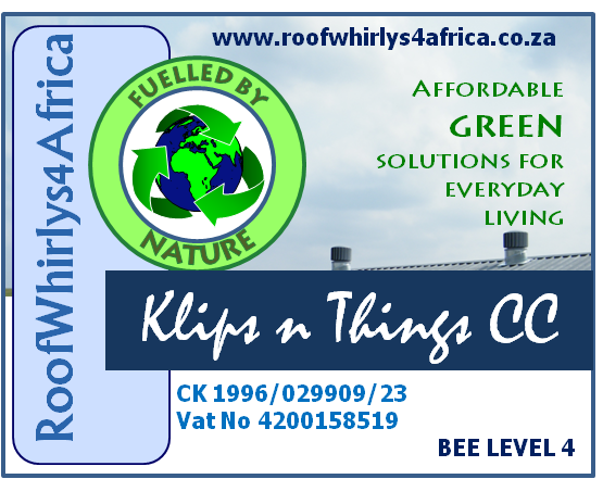 RooffWhirlys4Africa roof mounted wind turbine ventilator and sewer / toilet vent range aka whirlybird vents Logo